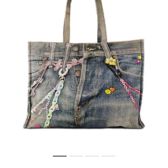 Acne Denim Tote with Colorful Chains - Picture 3 of 9